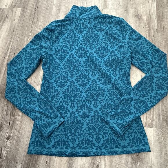 Eddie Bauer 1/4 Zip Pullover Womens Medium Teal Floral Top Activewear Stretch - Picture 5 of 9